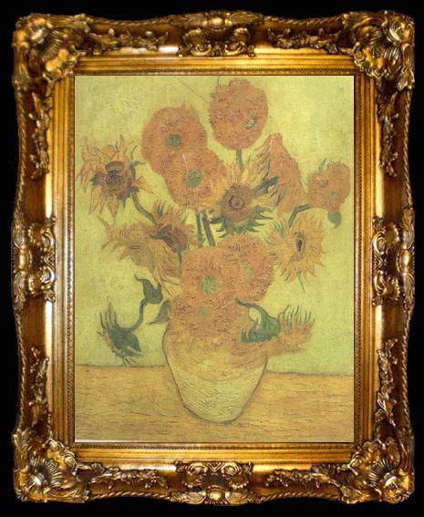 framed  Vincent Van Gogh Still life Vase with Fourteen Sunflowers (nn04), ta009-2